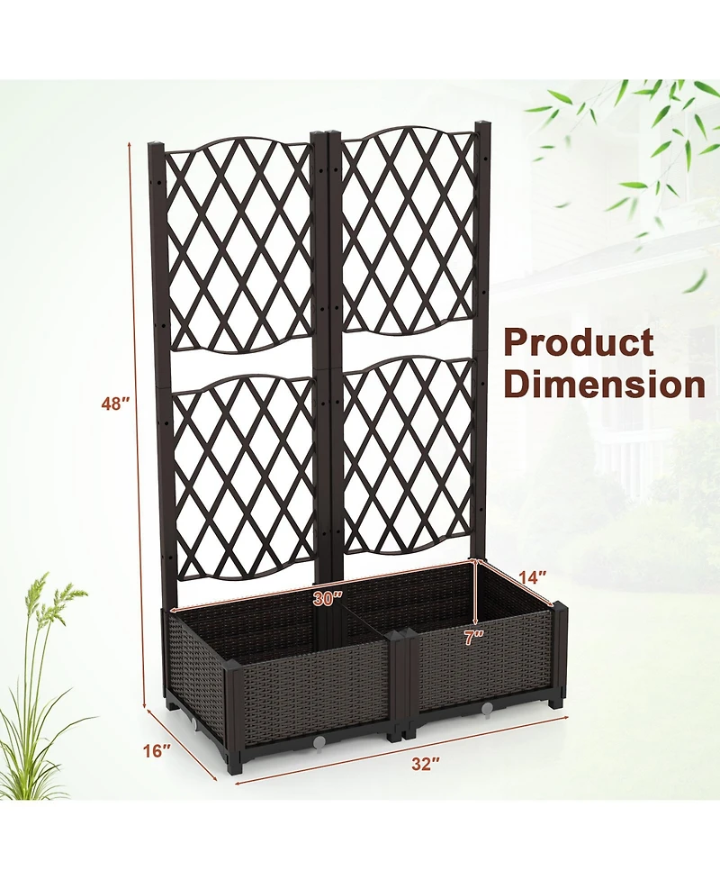 Gymax 2PCS Raised Garden Bed w/Trellis Planter Box for Climbing Plants 32'' x 16'' x 48''
