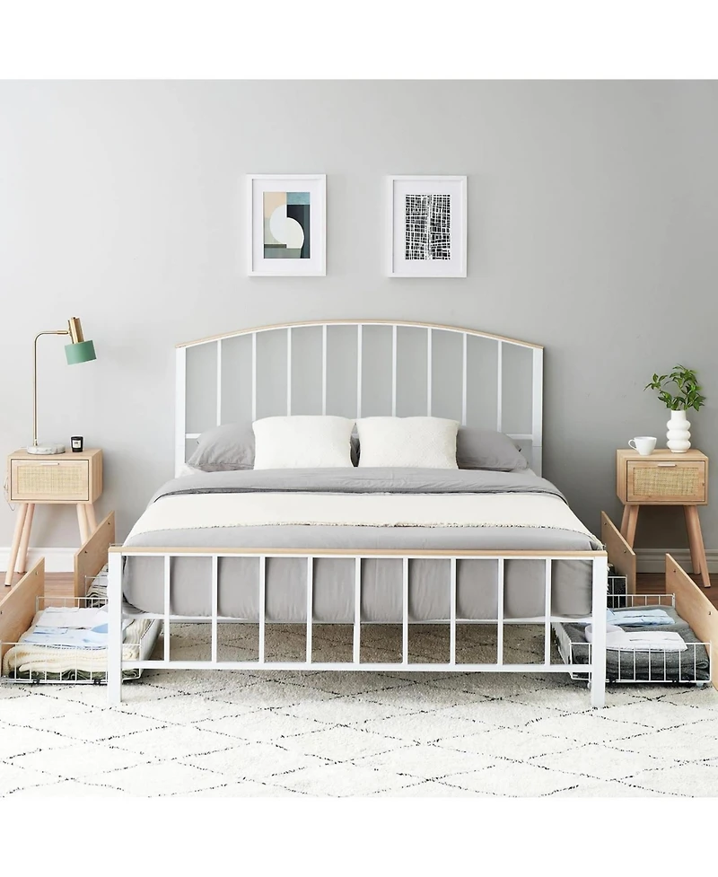 gaomon Size Bed Frame with 4 Platform Bed Frame with Headboard, Strong Metal Platform Non-Slip Without Noise Mattress Foundation