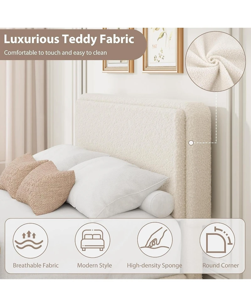gaomon Twin Teddy Fleece Bed Frame with 2 Drawers, Adjustable Headboard, Kids & Teens