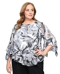 Alex Evenings Plus Scoop Neck Bell-Sleeve Blouse