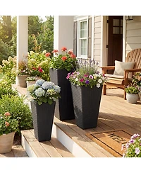 Three Piece Wicker Planters with Inner Plastic Flower Pots