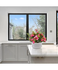 Clihome Handmade Ceramic Planter Set of 2, Diameter with Vertical Ridges, for Aquatic Plants Indoor/Outdoor Shelf and Table Use