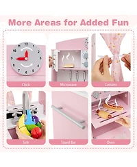 Mecale Play Kitchen for Kids, Wooden Chef Pretend Playset with 3 Adjustable Heights & Microwave