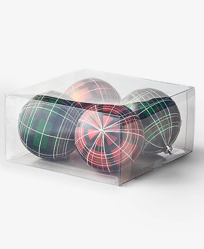 Holiday Lane Heritage Shatterproof Red and Green Plaid Ball Ornaments, Set of 4, Macy's Exclusive