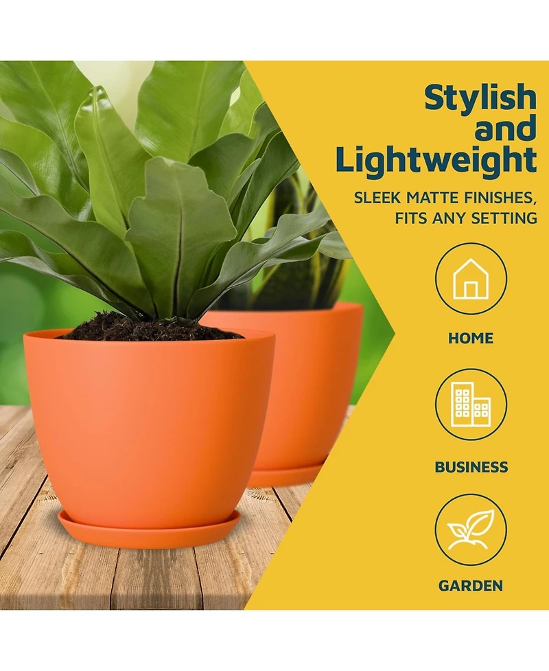 Lifemaster 10-Pack Yellow Plant Pots with drainage holes & saucers. Stackable, durable, weatherproof for indoor/outdoor plants & flowers