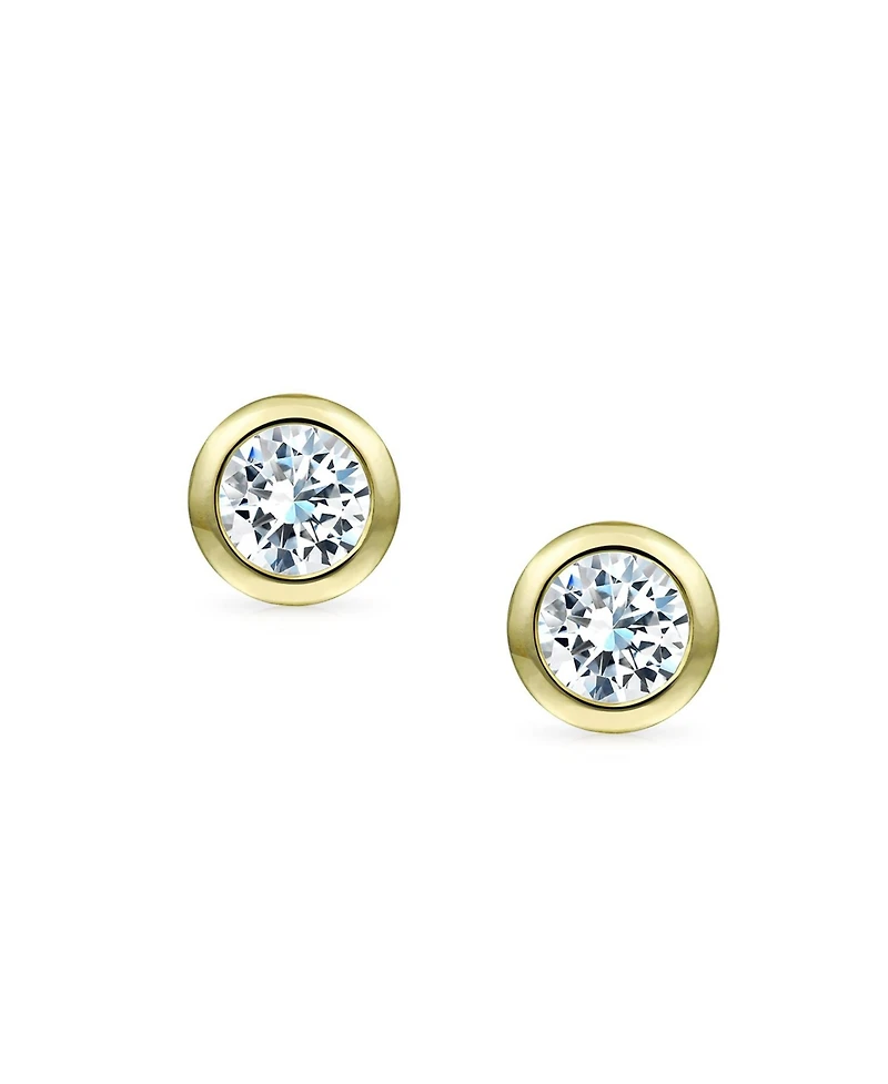Bling Jewelry Set of 2 Simple Martini Bezel Cz Stud Earrings Gold Plated Sterling Silver