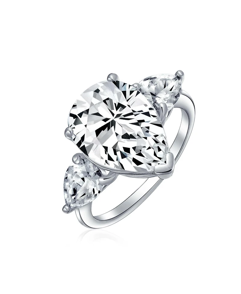 Bling Jewelry 7ct Yellow Cz Cubic Zirconia Pear Shaped Solitaire Statement Ring Trillion Side Stones Sterling Silver