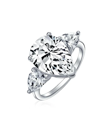 Bling Jewelry 7ct Yellow Cz Cubic Zirconia Pear Shaped Solitaire Statement Ring Trillion Side Stones Sterling Silver