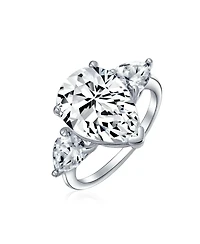 Bling Jewelry 7ct Yellow Cz Cubic Zirconia Pear Shaped Solitaire Statement Ring Trillion Side Stones Sterling Silver