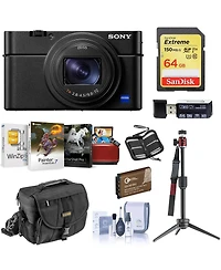 Sony Cyber-shot Dsc-RX100 Vii Digital Camera - Bundle With 64GB Sdxc U3 Card, Table top Tripod, Camera Case, Spare Battery, Memory Wallet, Cleaning