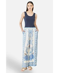 Yumi Women's Satin Print Placement Relaxed Trousers