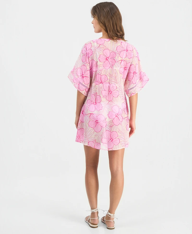 Miken Juniors' Leaf-Trim Leopard-Print Cover-Up Kimono, Macy's Exclusive