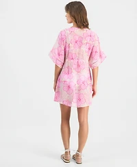 Miken Juniors' Leaf-Trim Leopard-Print Cover-Up Kimono, Macy's Exclusive