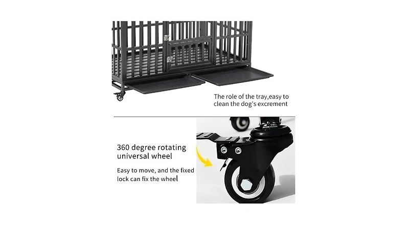 Aostirmotor 52" Heavy Duty Metal Dog Crate – Large Cage with 4 Lockable Wheels for Big Dogs