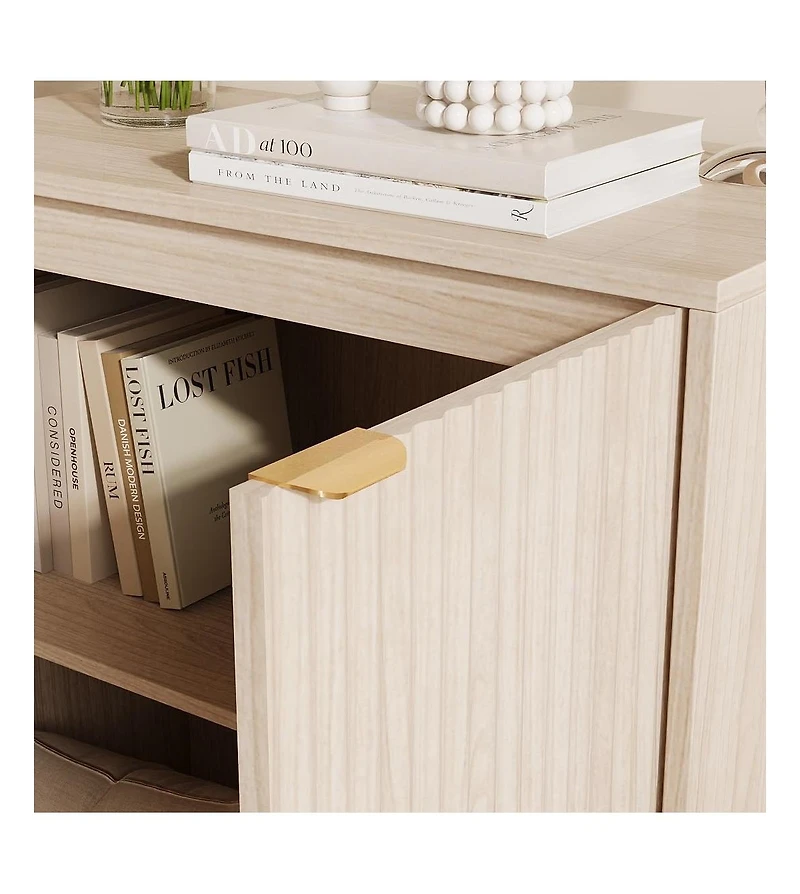 gaomon Fluted Cabinet with Storage Buffet Sideboard with Adjustable Shelves and Gold Handles for Living Room Entry and Kitchen