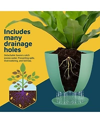 Set of 5 lightweight, durable mint planter pots with drainage holes. Space-saving, modern design for versatile indoor/outdoor planting.