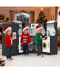 Corner Play Kitchen Toddler Playset with Range Hood, Ice Maker, Microwave