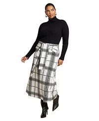 Eloquii Women's Plaid Midi Sweater Skirt With Sleeve Ties