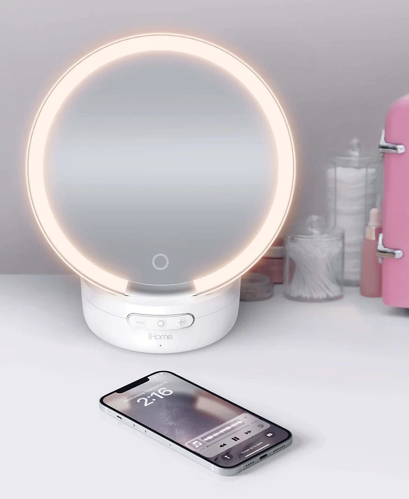 iHome iCVBT9 Lighted Travel Makeup Mirror With Bluetooth Speaker