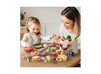 Robotime Wooden Play Food 4-in-1 Cutting Set Pretend Play Toy Food for Play Kitchen with Shopping Bag Kids Kitchen Accessories for Boys Girls