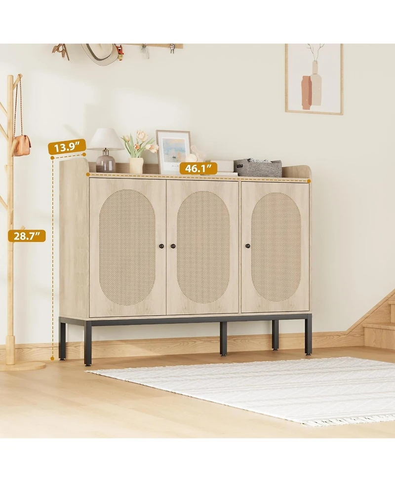 gaomon Shoe Cabinet with 3 Rattan Doors, Freestanding