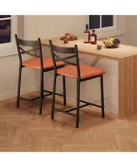 gaomon Set of 4 22" Bar Stools, Counter Height, Pu Upholstered Seat, Metal Frame, X-Back, for Kitchen Island