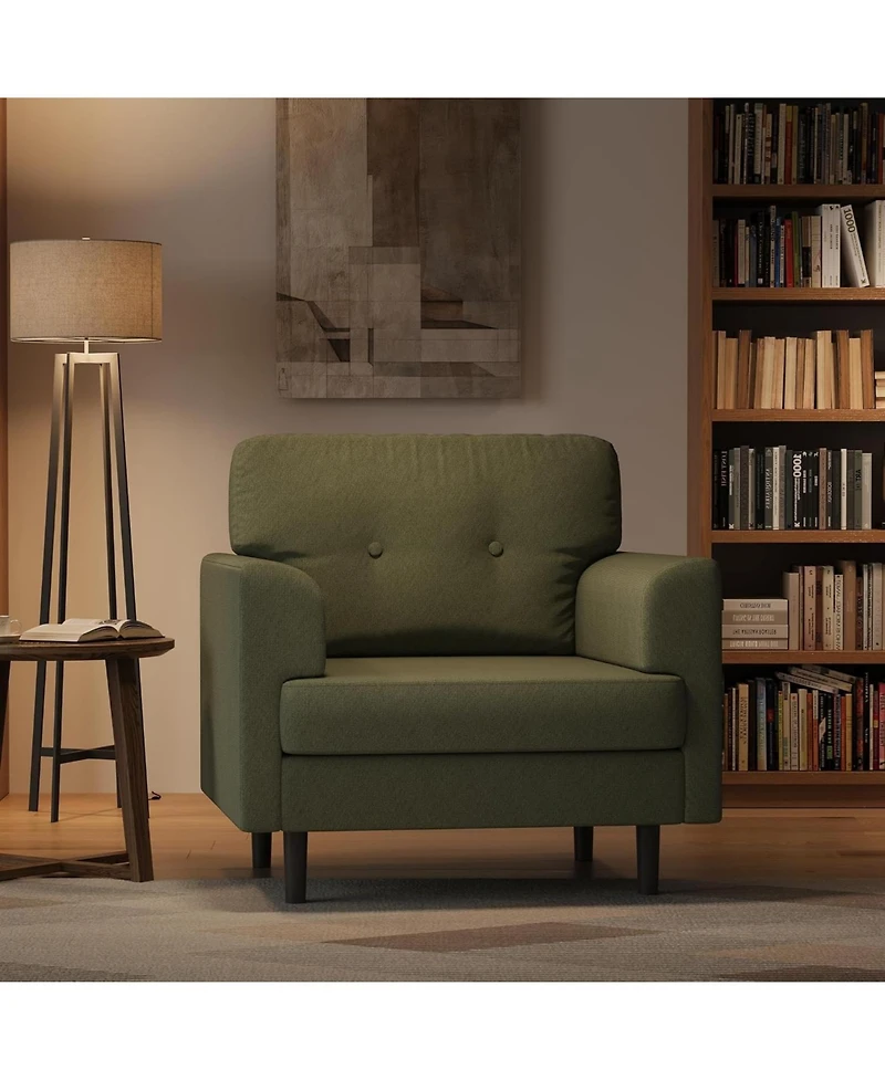 gaomon 38" Mid Century Modern Green Chair, Tufted Linen, High-Density Foam, Ergonomic Arms, 350lbs, Living Room