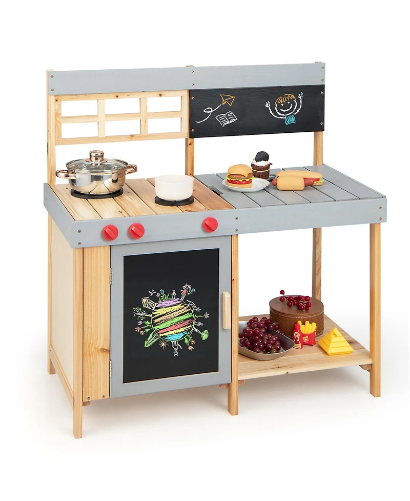 Gymax Kids Kitchen Playset Toy Outdoor Wooden Kid's Play Kitchen for Girls Boys 3 Plus
