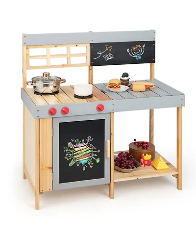 Gymax Kids Kitchen Playset Toy Outdoor Wooden Kid's Play Kitchen for Girls Boys 3 Plus