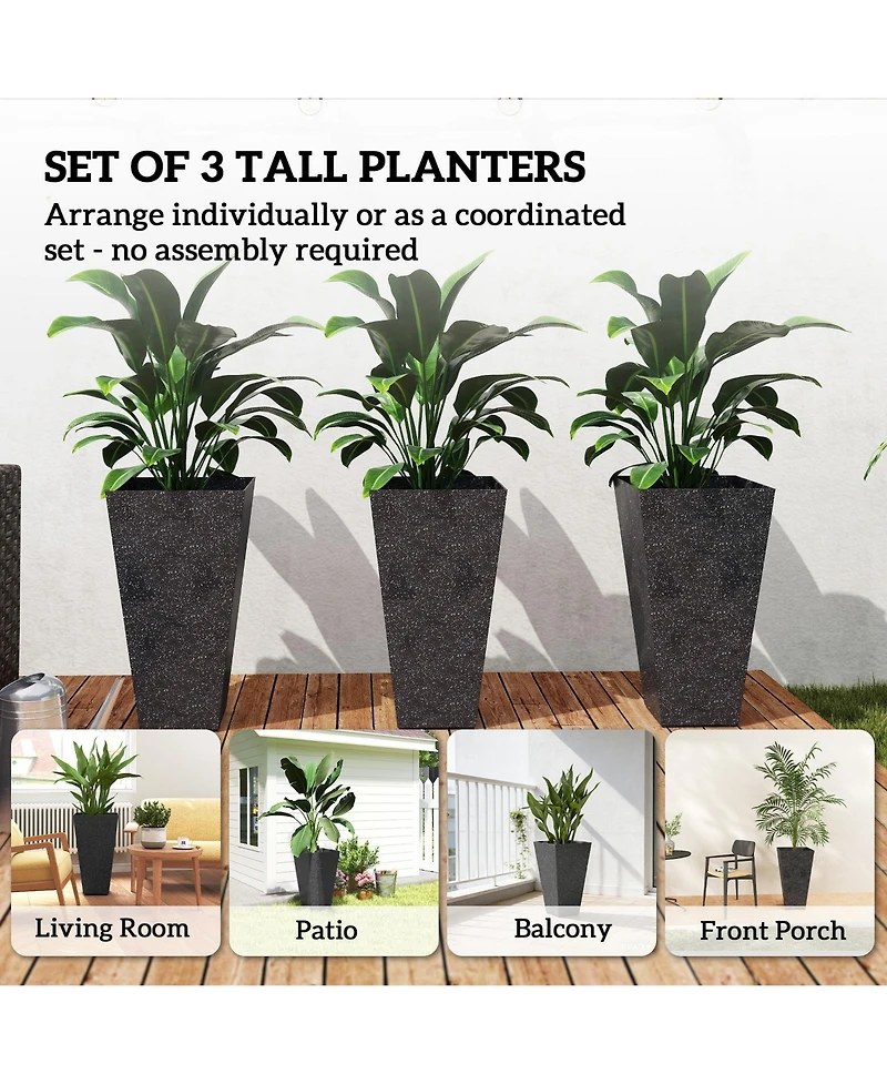 Outsunny 28" Tall Planters, Set of 3 Tape Outdoor
