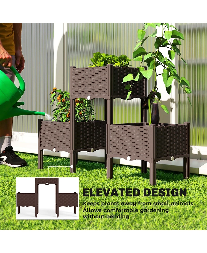 Outsunny Plastic Raised Garden Bed with Legs, Self Watering Planter Boxes