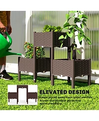 Outsunny Plastic Raised Garden Bed with Legs, Self Watering Planter Boxes