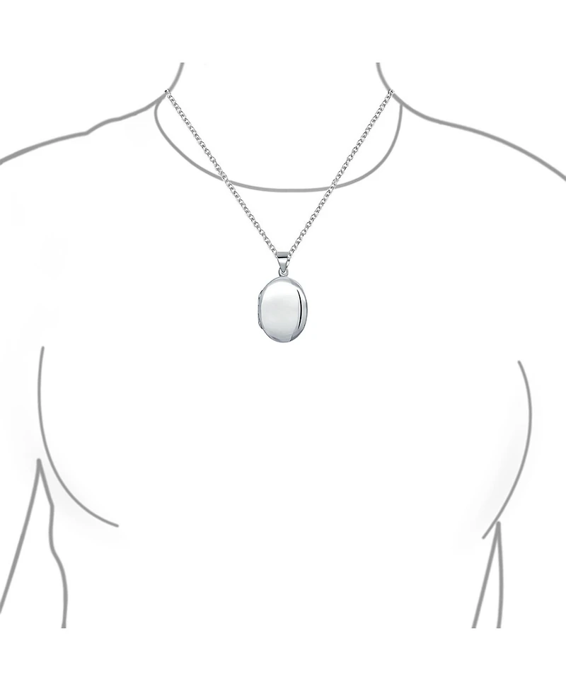 Bling Jewelry Small Simple Plain Oval Photo Locket .925 Sterling Silver Necklace Pendant