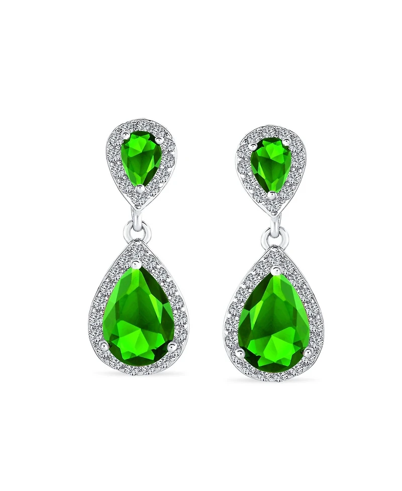 Bling Jewelry Classic Halo Lavander Cubic Zirconia Cz Double Solitaire Teardrop Dangle Earrings Clip On