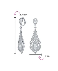 Bling Jewelry Art Deco Style Cubic Zirconia Leaf Teardrop Statement Cz Chandelier Clip On Earrings