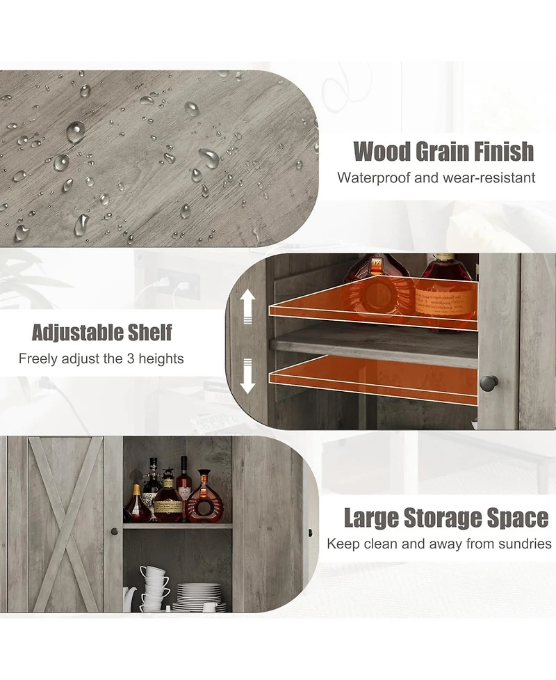 gaomon Farmhouse Sideboard Buffet Cabinet with Adjustable Shelves and Barn Doors Rustic Modern Coffee Bar and Kitchen Organizer