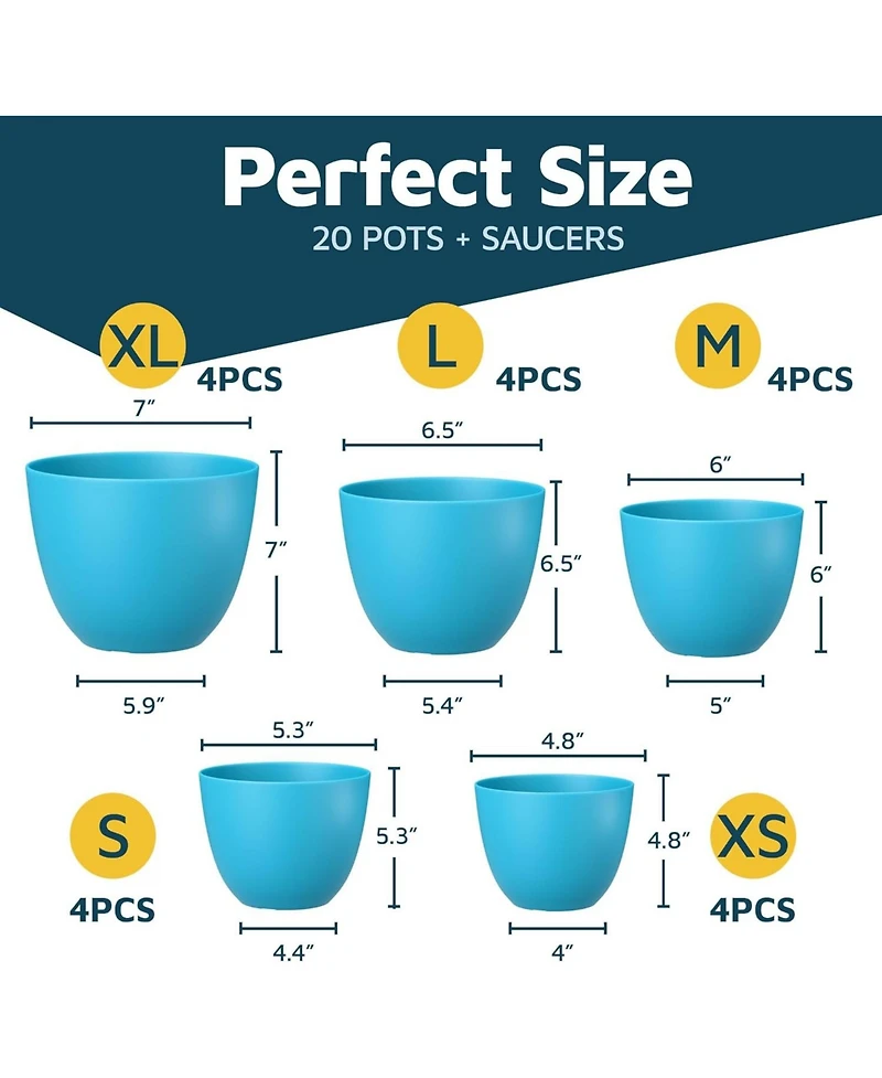Plant Pots Pack with Drainage Holes & Saucers, Stackable Indoor & Outdoor Planters for Houseplants & Flowers