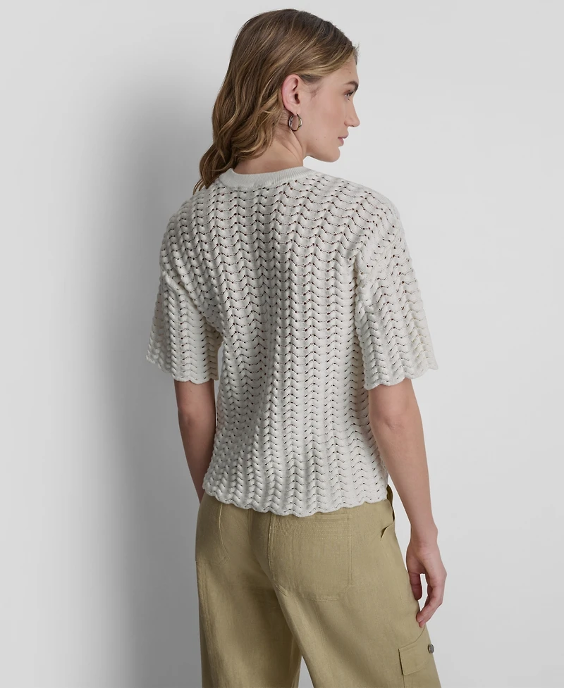 Dkny Women's Short-Sleeve Open Lattice Stitch Sweater