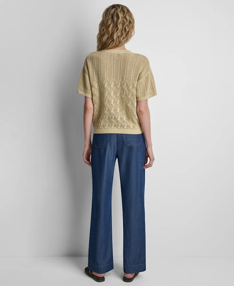 Dkny Women's Textured Pointelle Lace Front Top