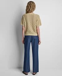 Dkny Women's Textured Pointelle Lace Front Top