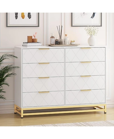 gaomon Dresser for Bedroom with 8 Drawer, Tv Stand Dressers Chest of Drawers Large Wood Dresser for Storage and Organization