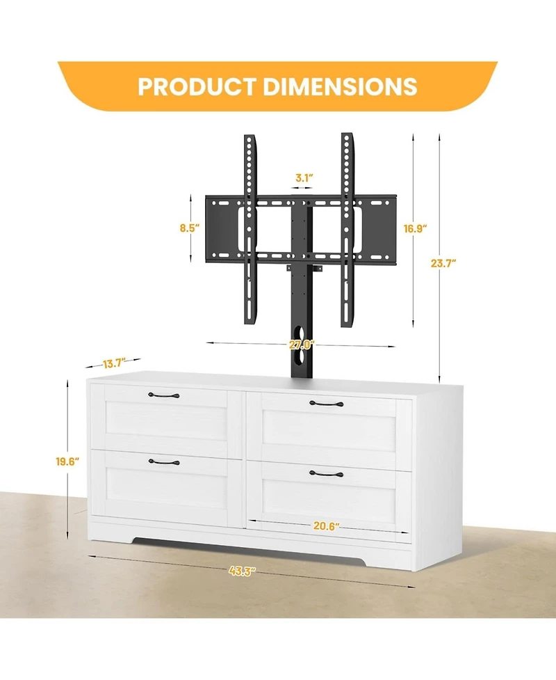 gaomon Tv Stand, Mount for 32/45/55/65/75/80 inch TVs, Entertainment Center w/ 4 Drawers Storage, Wood Media Console Tables for Bed,Living Room
