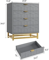 gaomon Modern 4 Drawer Dresser, Wide Chest with Gold Metal Legs & Handles, Wood Storage Organizer for Bedroom