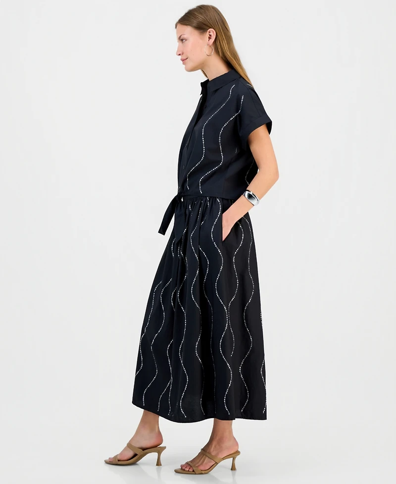 I.n.c. International Concepts Petite Rhinestone Short-Sleeve Collared Top, Macy's Exclusive