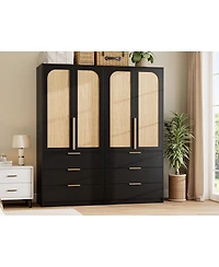 gaomon Armoire Wardrobe Closet with 3 Drawers & 2 Doors, Modern Wooden Cabinets for Hanging Clothes