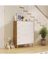 gaomon 44" Farmhouse Wood 5 Drawer Dresser with Bar Handles