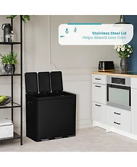 Home Zone Living 16 Gallon Stainless Steel Triple Trash and Recycling Can with Soft Close Lids and Step Pedals