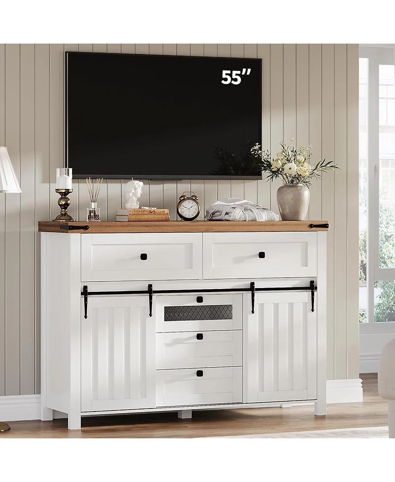 gaomon Farmhouse Buffet Cabinet Sideboard Storage Cabinet with 5 Drawers and Sliding Barn Doors