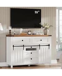 gaomon Farmhouse Buffet Cabinet Sideboard Storage Cabinet with 5 Drawers and Sliding Barn Doors