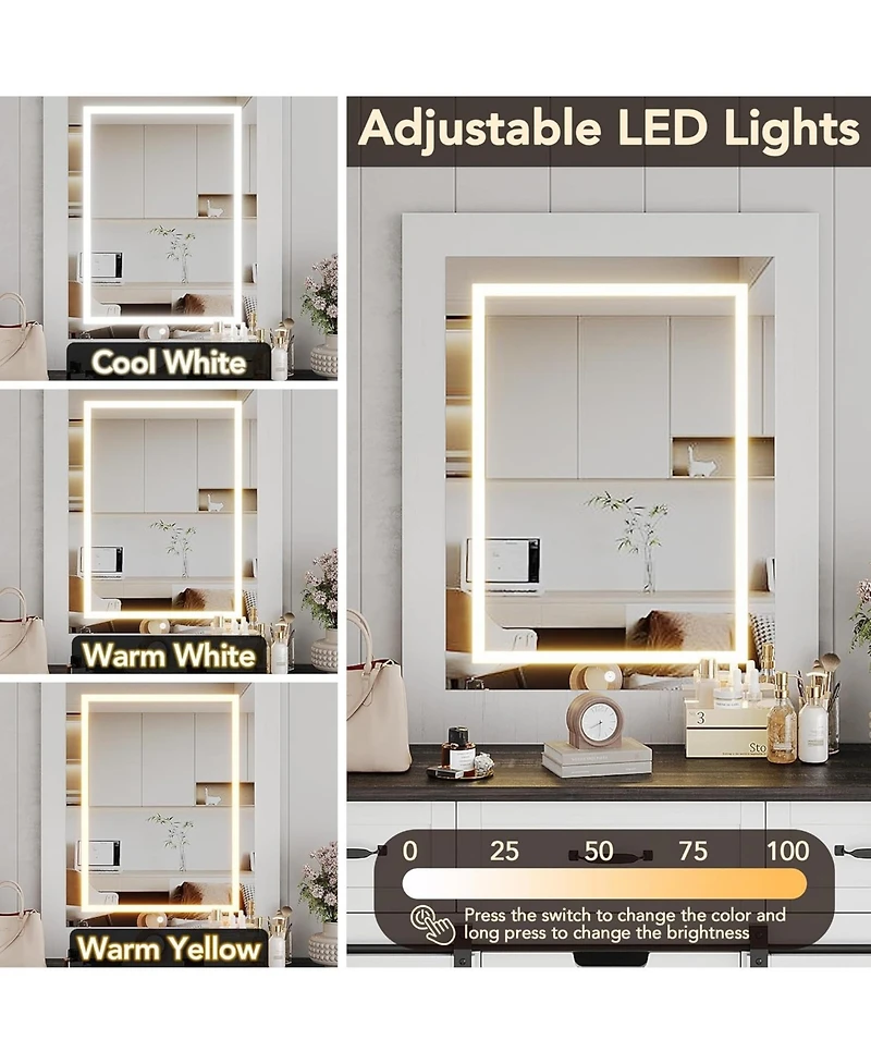 gaomon 6 Drawers Dresser with Led Light Farmhouse Style Space Saving Sliding Door Storage Cabinet for Bedroom and Living Room